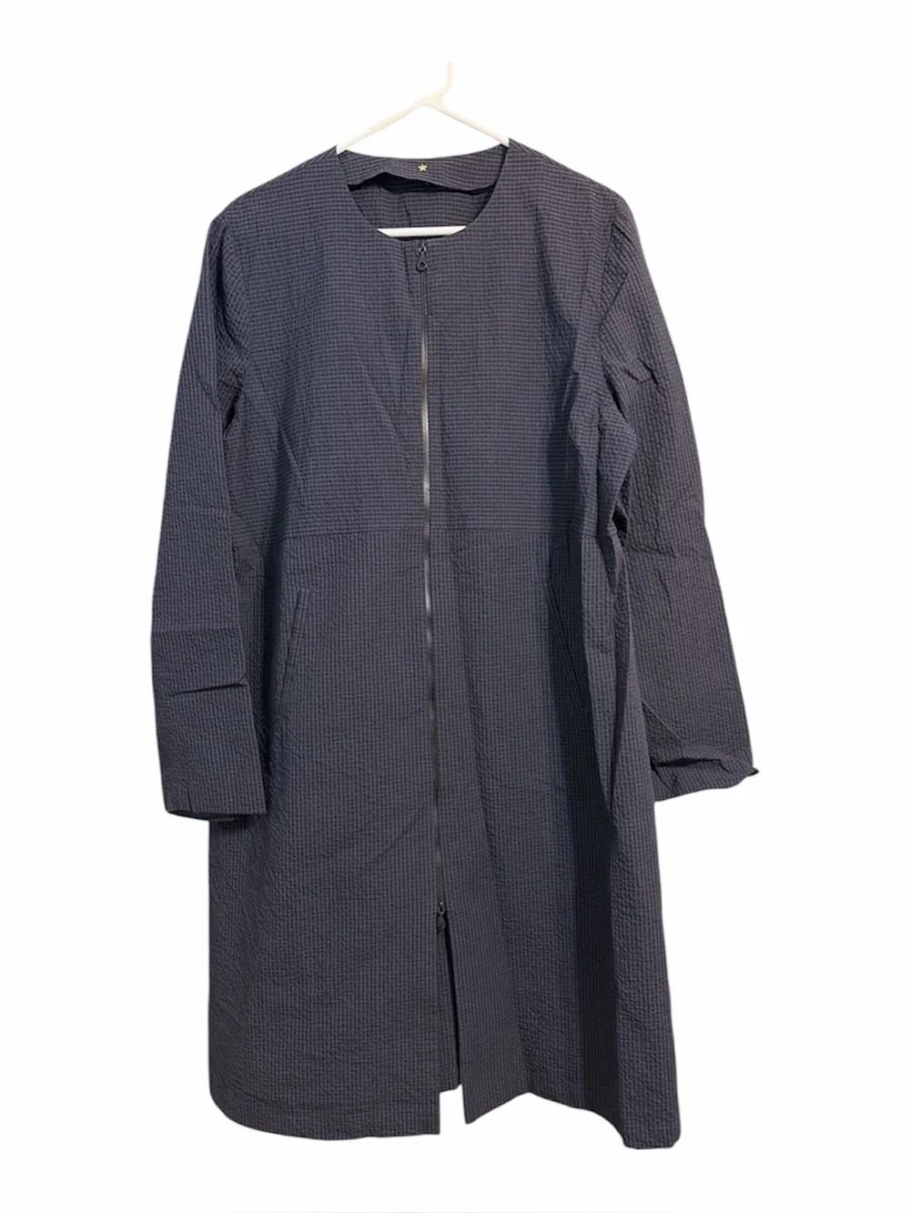 Peter Cohen Navy Seersucker Long Zip Coat Duster Minimalist Cotton XL